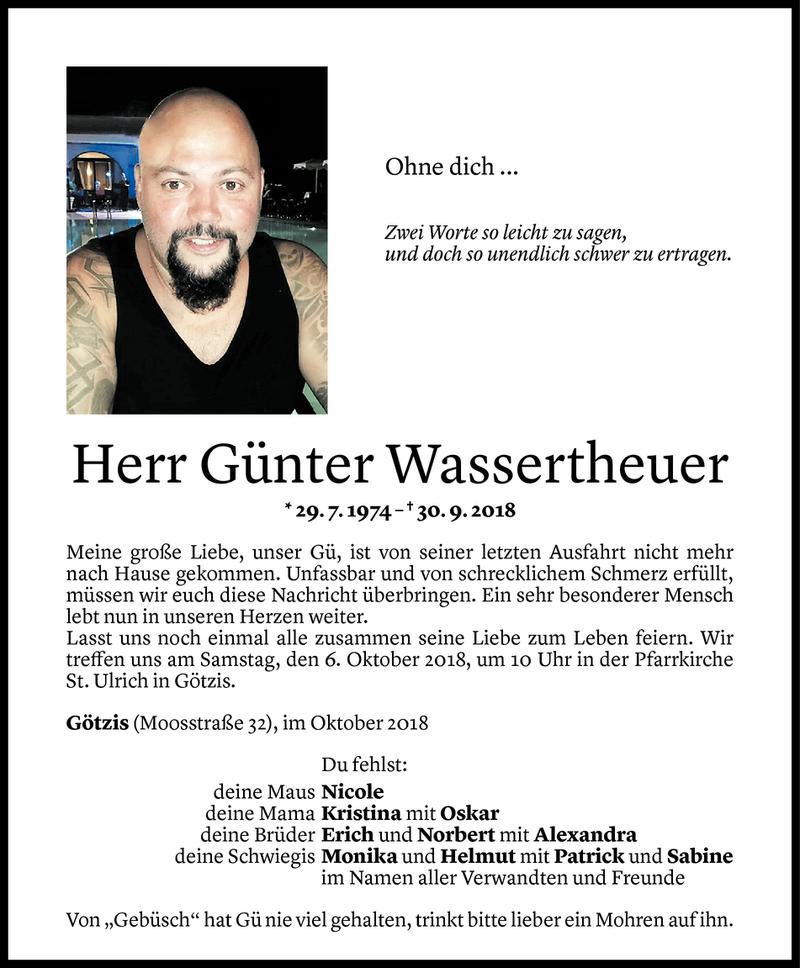  Todesanzeige für Günter Wassertheuer vom 02.10.2018 aus Vorarlberger Nachrichten