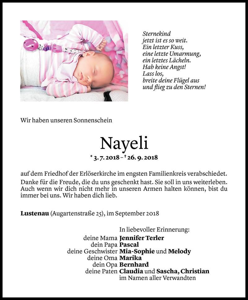  Todesanzeige für Nayeli Terler vom 03.10.2018 aus Vorarlberger Nachrichten