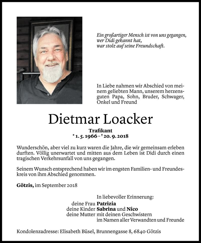  Todesanzeige für Dietmar Loacker vom 04.10.2018 aus Vorarlberger Nachrichten