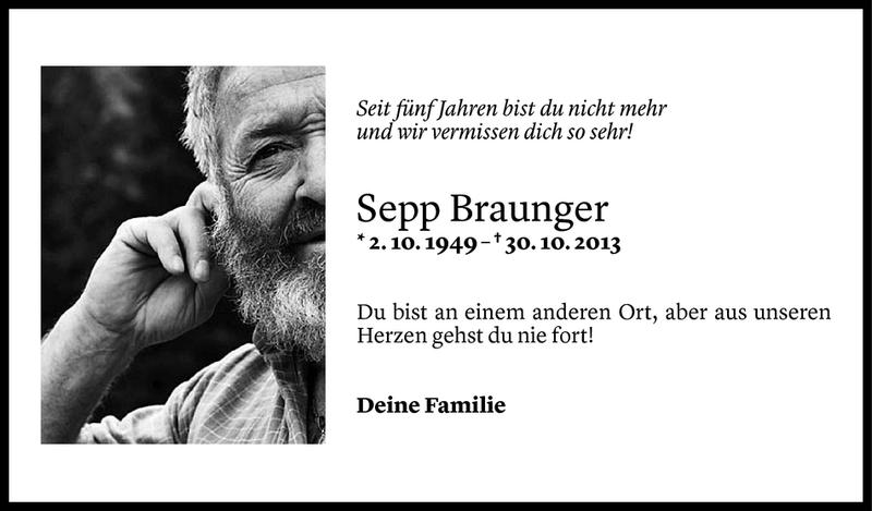  Todesanzeige für Sepp Braunger vom 29.10.2018 aus Vorarlberger Nachrichten