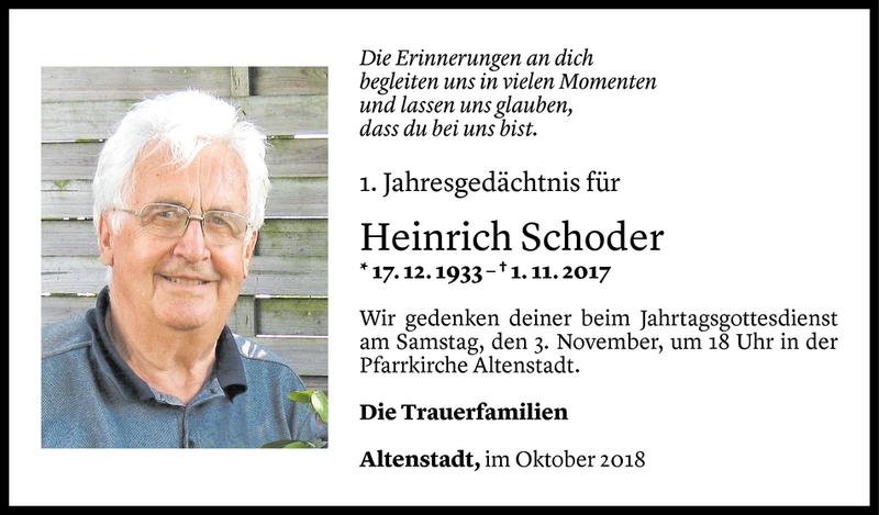  Todesanzeige für Heinrich Schoder vom 30.10.2018 aus Vorarlberger Nachrichten