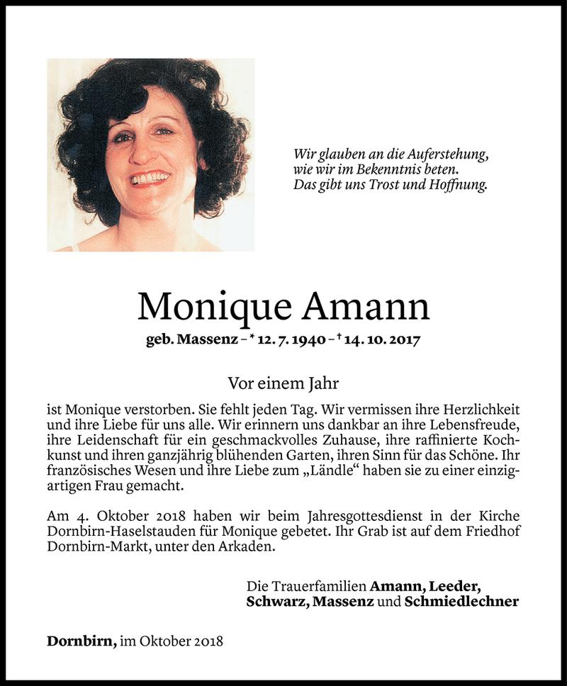  Todesanzeige für Monique Amann vom 12.10.2018 aus Vorarlberger Nachrichten