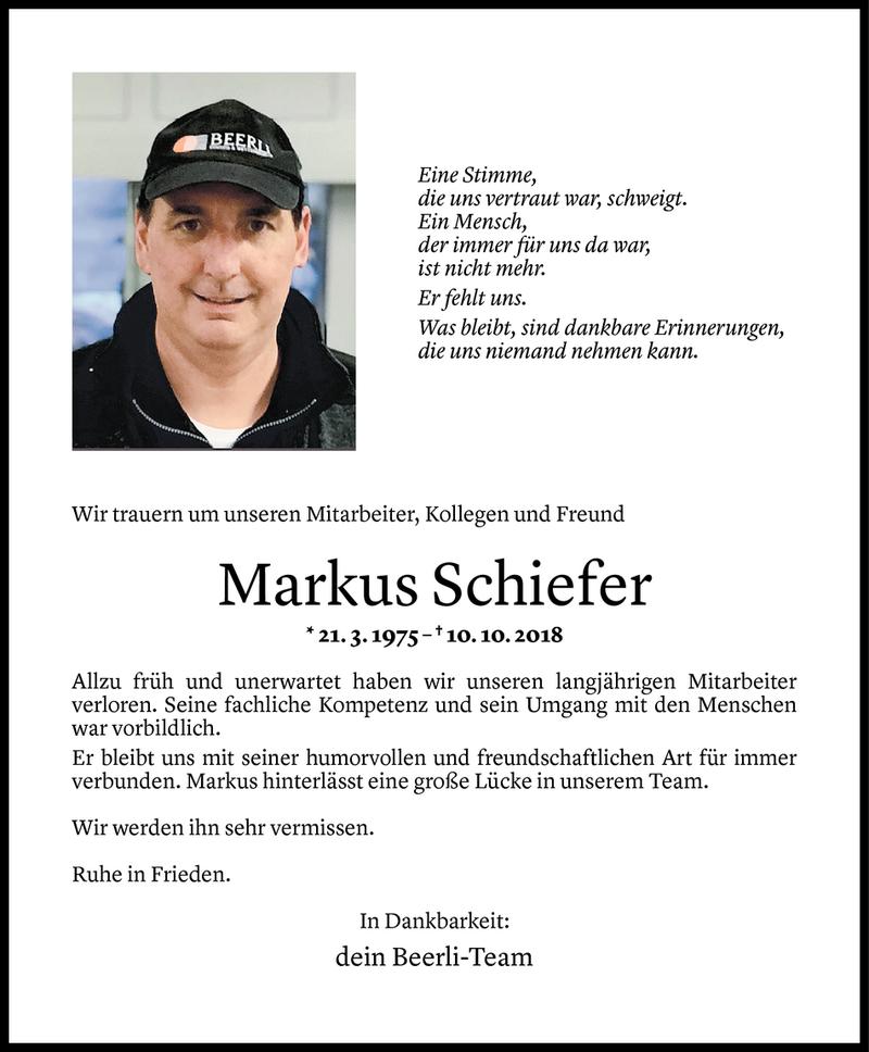  Todesanzeige für Markus Schiefer vom 15.10.2018 aus Vorarlberger Nachrichten