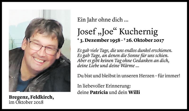  Todesanzeige für Joe Kuchernig vom 26.10.2018 aus Vorarlberger Nachrichten