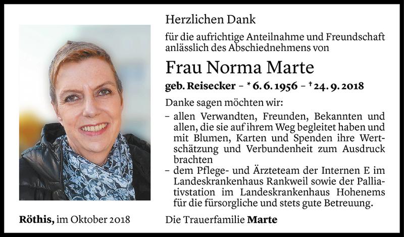  Todesanzeige für Norma Marte vom 20.10.2018 aus Vorarlberger Nachrichten