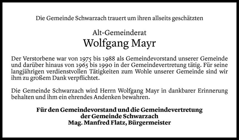  Todesanzeige für Wolfgang Mayr vom 22.10.2018 aus Vorarlberger Nachrichten