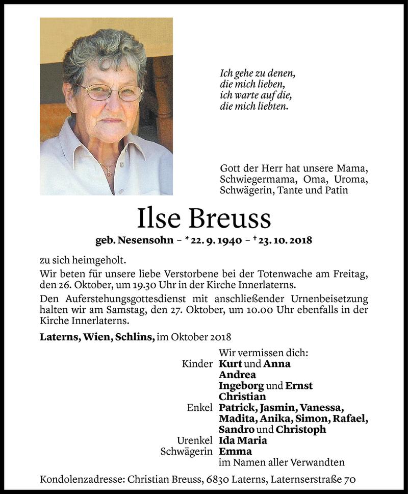 Todesanzeige für Ilse Breuss vom 25.10.2018 aus Vorarlberger Nachrichten