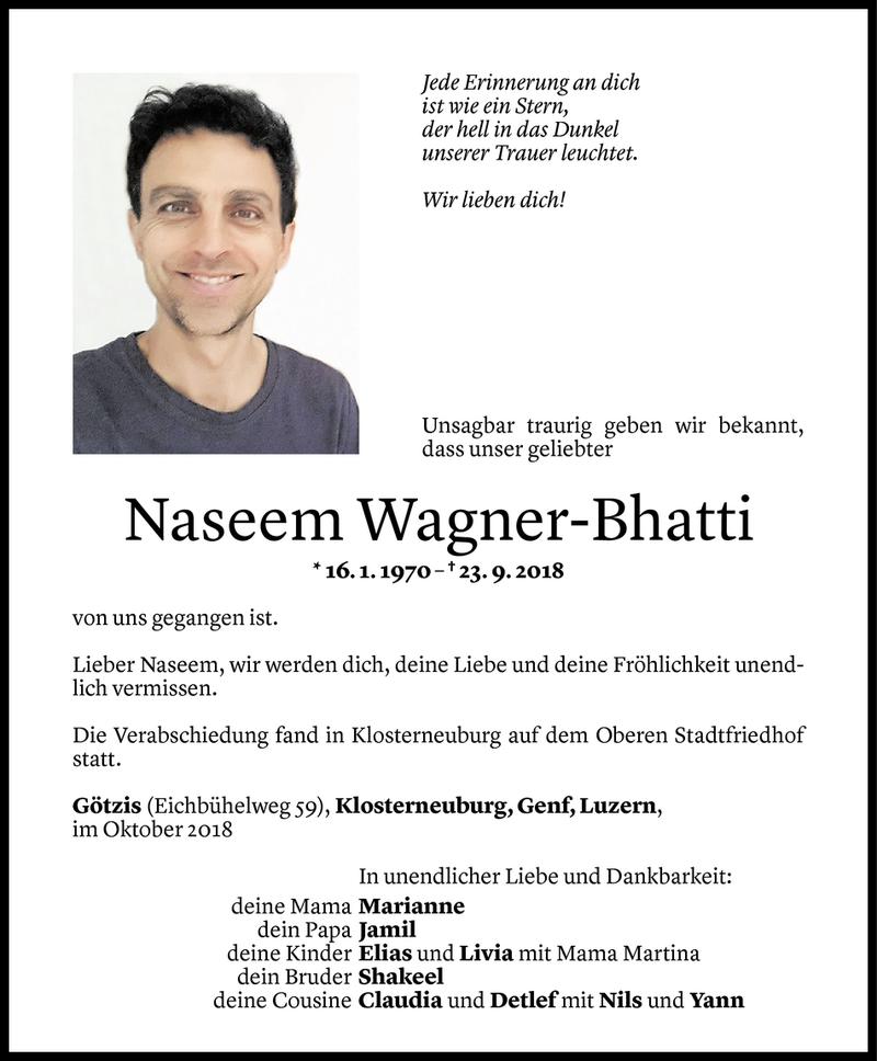  Todesanzeige für Naseem Wagner-Bhatti vom 26.10.2018 aus Vorarlberger Nachrichten