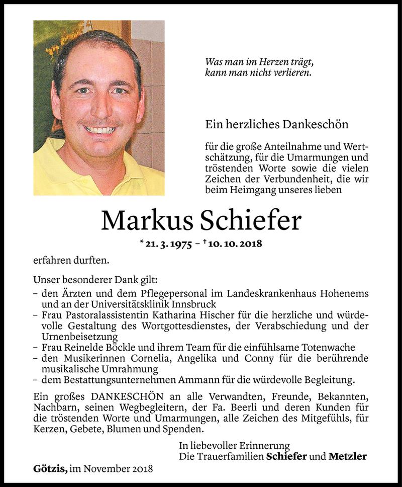 Todesanzeige für Markus Schiefer vom 01.11.2018 aus Vorarlberger Nachrichten