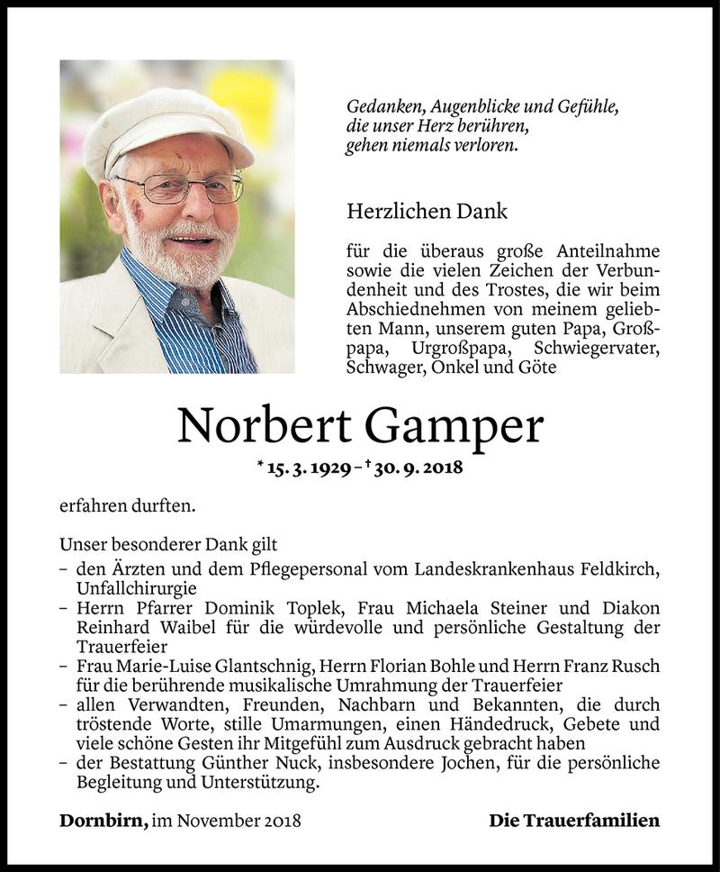  Todesanzeige für Norbert Gamper vom 04.11.2018 aus Vorarlberger Nachrichten