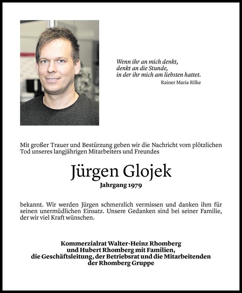  Todesanzeige für Jürgen Glojek vom 09.11.2018 aus Vorarlberger Nachrichten
