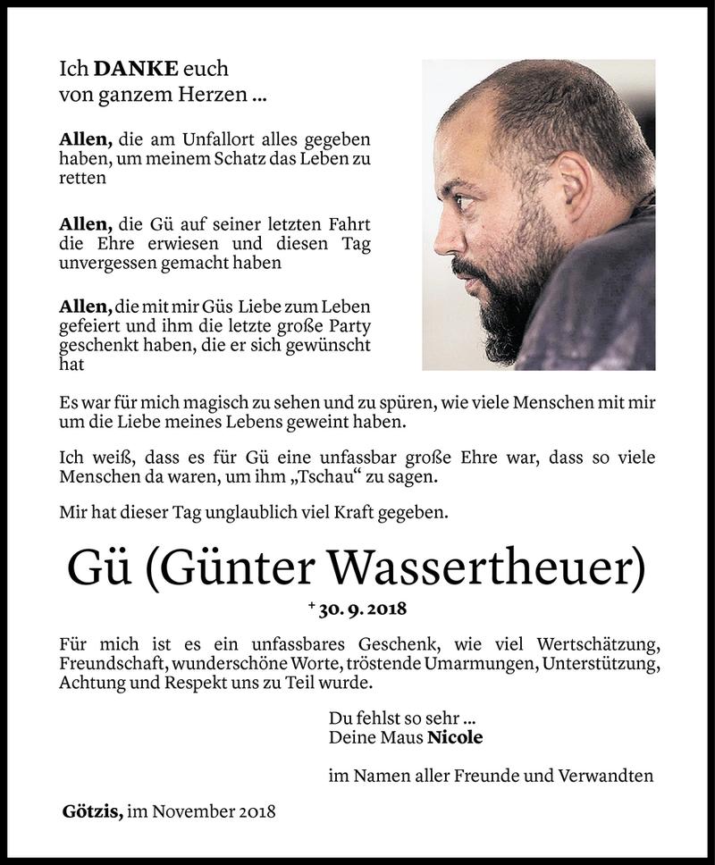  Todesanzeige für Günter Wassertheuer vom 16.11.2018 aus Vorarlberger Nachrichten
