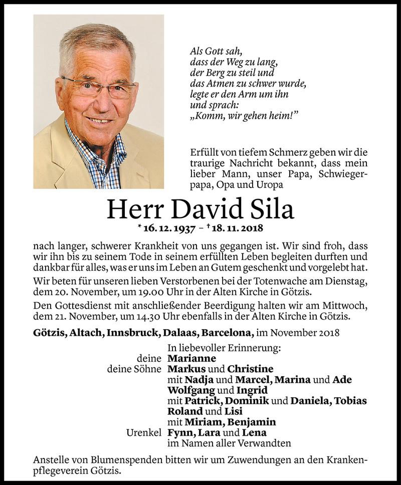  Todesanzeige für David Sila vom 19.11.2018 aus Vorarlberger Nachrichten