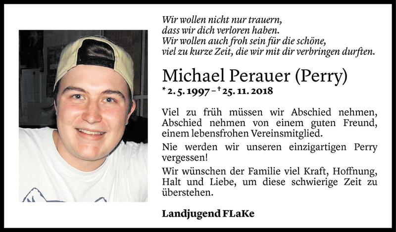  Todesanzeige für Michael Perauer vom 28.11.2018 aus Vorarlberger Nachrichten