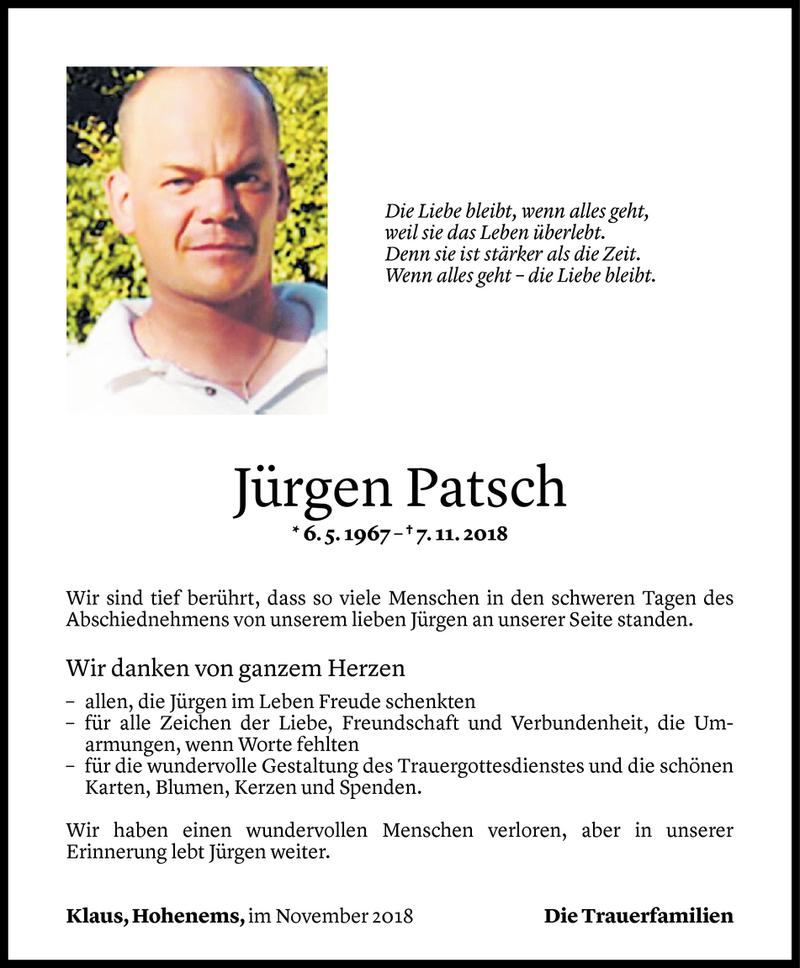  Todesanzeige für Jürgen Patsch vom 29.11.2018 aus Vorarlberger Nachrichten