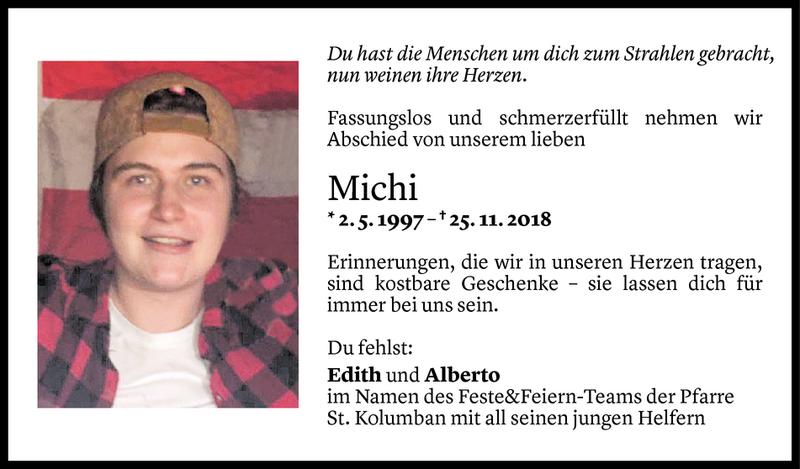  Todesanzeige für Michael Perauer vom 30.11.2018 aus Vorarlberger Nachrichten