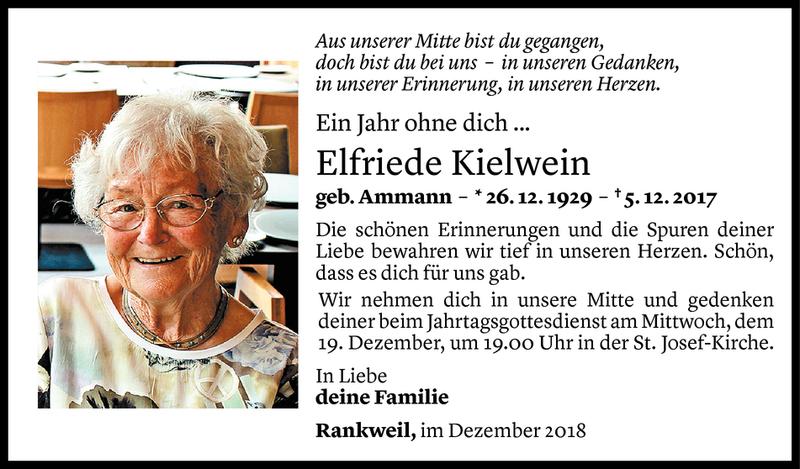  Todesanzeige für Elfriede Kielwein vom 05.12.2018 aus Vorarlberger Nachrichten