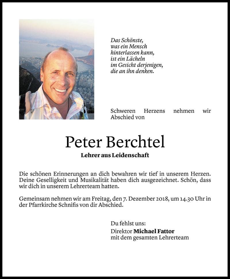  Todesanzeige für Peter Berchtel vom 04.12.2018 aus Vorarlberger Nachrichten