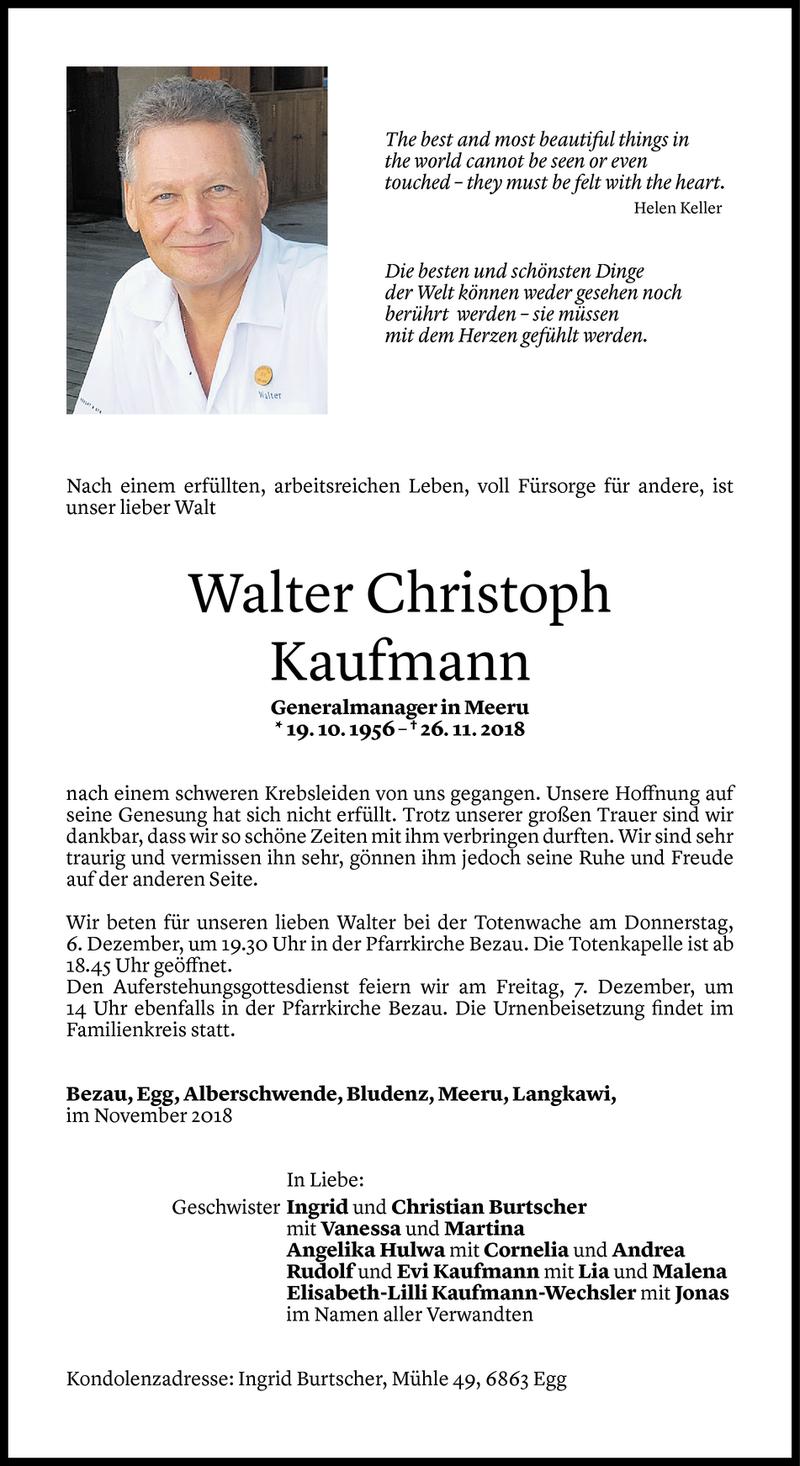 Todesanzeige für Walter Christoph Kaufmann vom 04.12.2018 aus Vorarlberger Nachrichten
