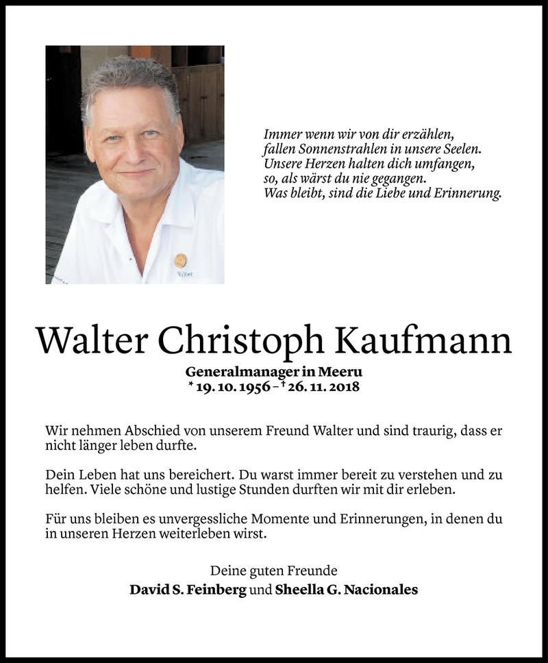 Todesanzeige für Walter Christoph Kaufmann vom 05.12.2018 aus Vorarlberger Nachrichten