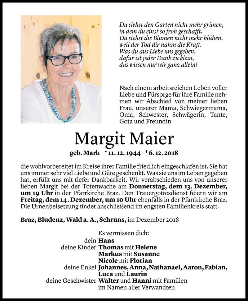  Todesanzeige für Margit Maier vom 10.12.2018 aus Vorarlberger Nachrichten