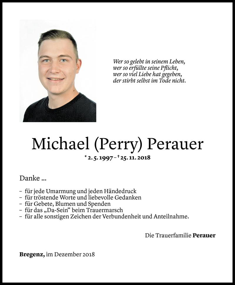  Todesanzeige für Michael Perauer vom 14.12.2018 aus Vorarlberger Nachrichten