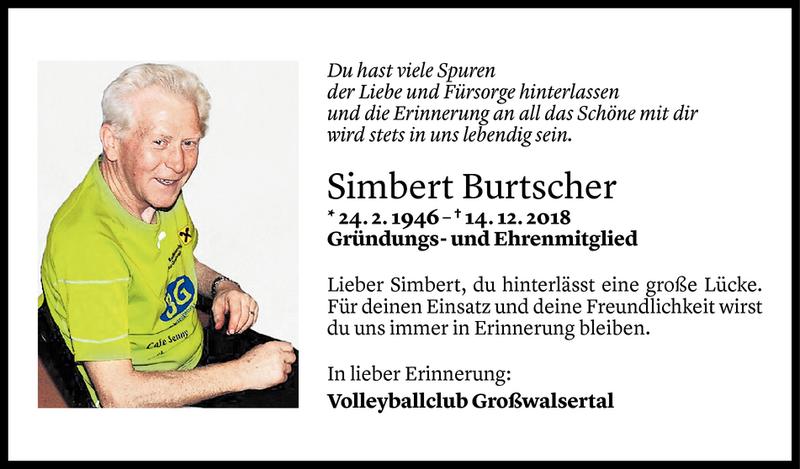  Todesanzeige für Simbert Burtscher vom 16.12.2018 aus Vorarlberger Nachrichten