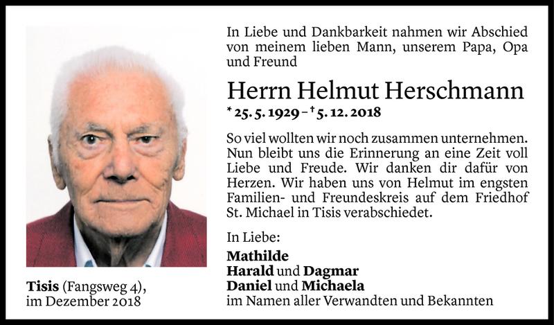  Todesanzeige für Helmut Herschmann vom 17.12.2018 aus Vorarlberger Nachrichten