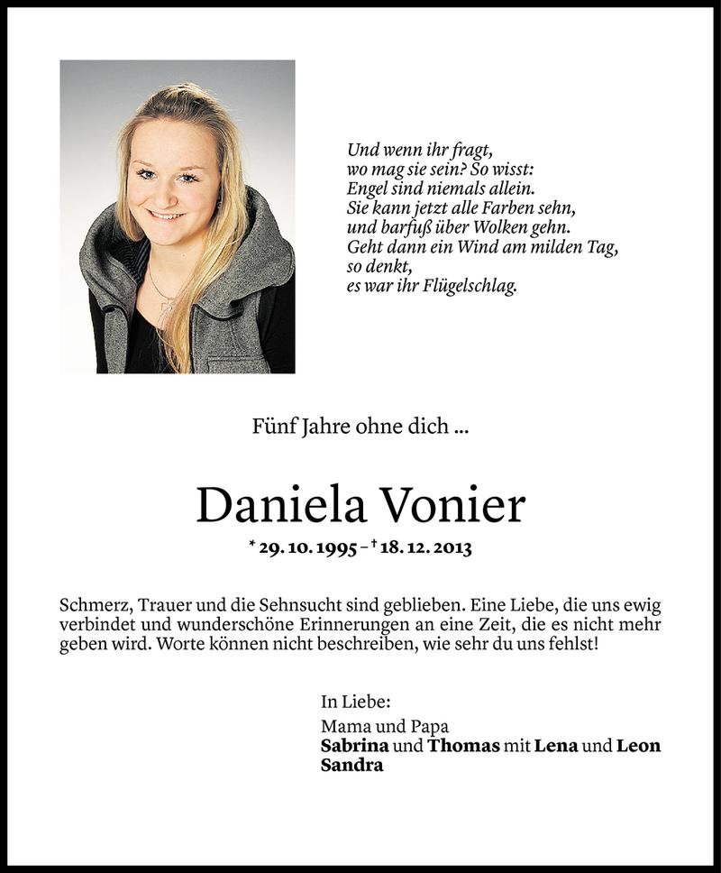  Todesanzeige für Daniela Vonier vom 17.12.2018 aus Vorarlberger Nachrichten
