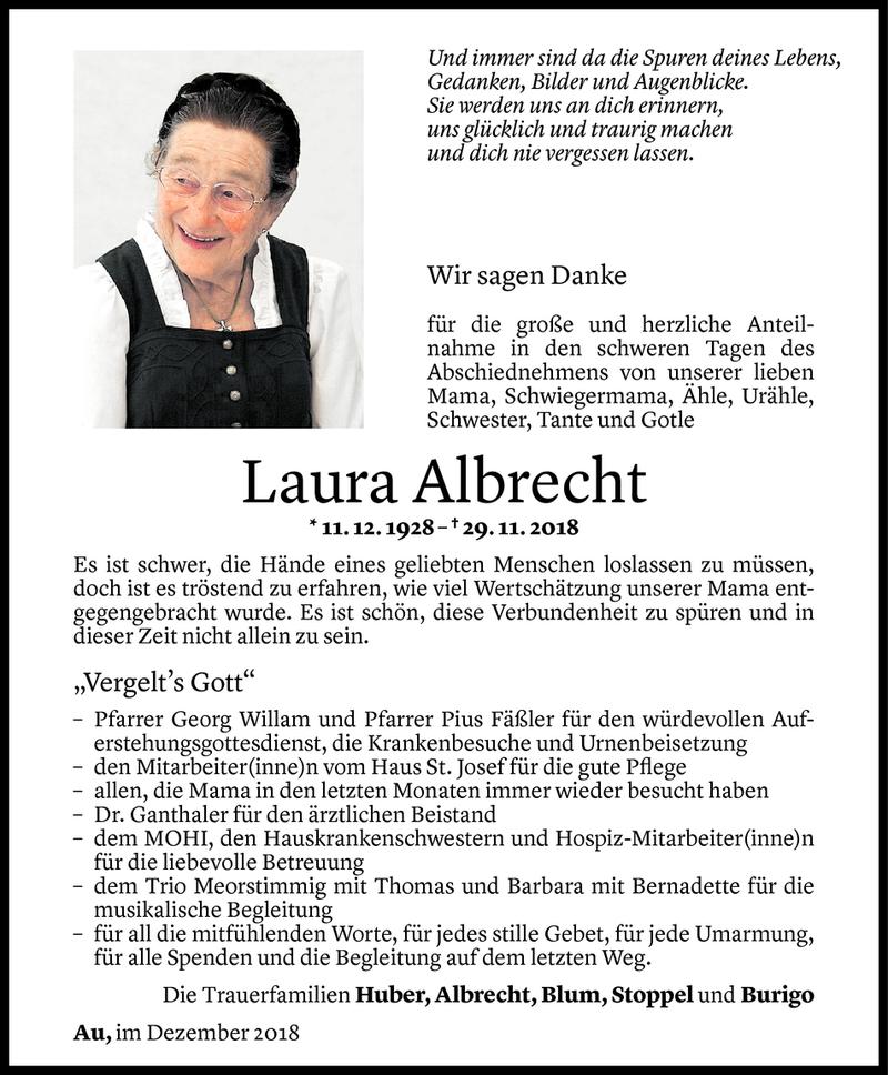  Todesanzeige für Laura Albrecht vom 19.12.2018 aus Vorarlberger Nachrichten
