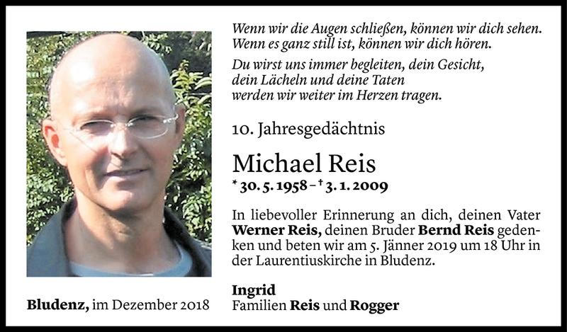  Todesanzeige für Michael Reis vom 28.12.2018 aus Vorarlberger Nachrichten