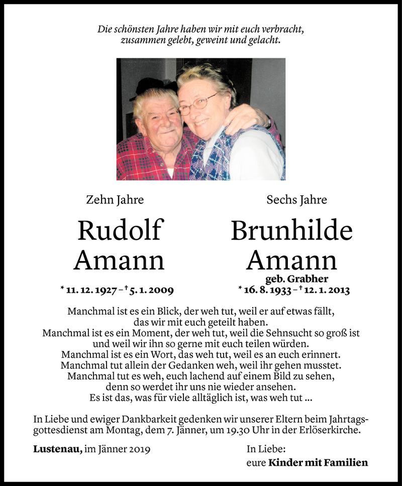  Todesanzeige für Rudolf und Brunhilde Amann vom 04.01.2019 aus Vorarlberger Nachrichten