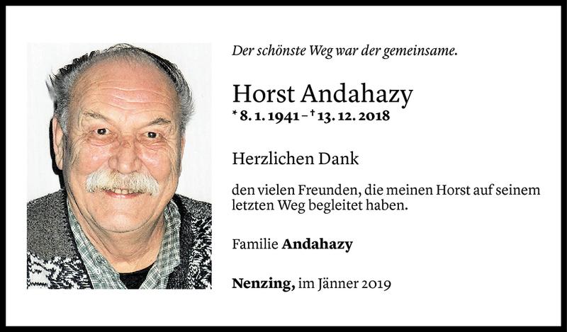  Todesanzeige für Horst Andahazy vom 08.01.2019 aus Vorarlberger Nachrichten