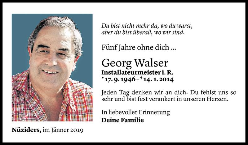 Todesanzeige für Georg Walser vom 13.01.2019 aus Vorarlberger Nachrichten