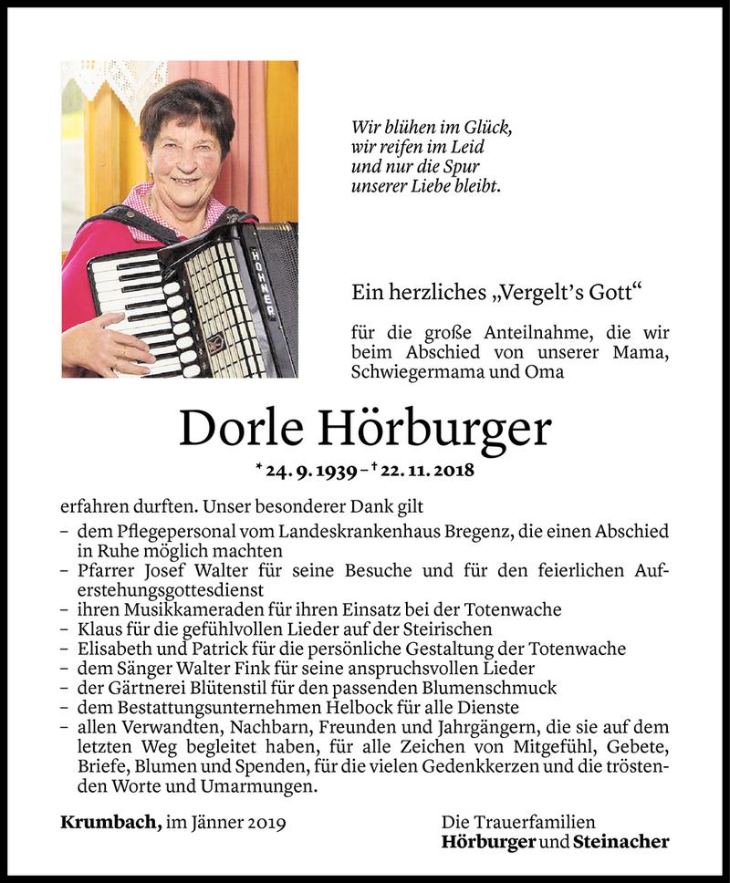  Todesanzeige für Salvatora Hörburger vom 10.01.2019 aus Vorarlberger Nachrichten