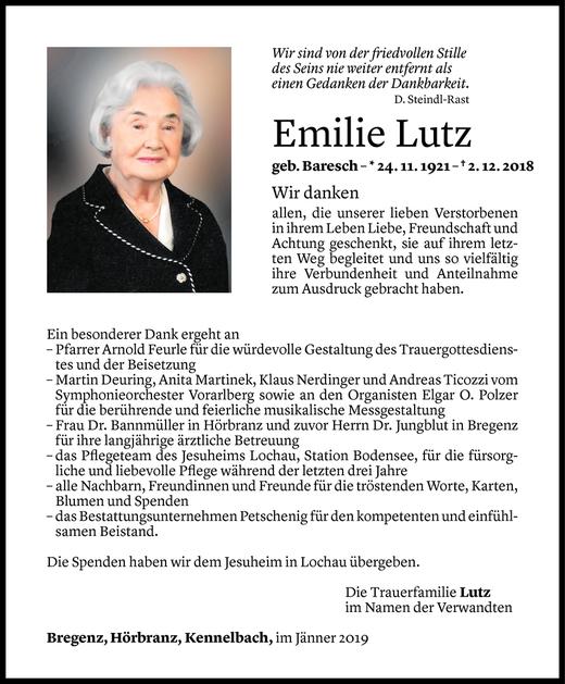 Todesanzeige von Emilie Lutz von Vorarlberger Nachrichten