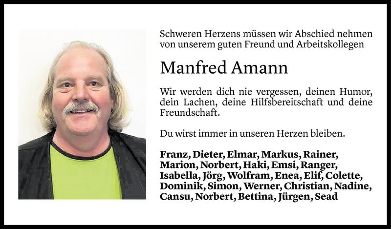  Todesanzeige für Manfred Amann vom 16.01.2019 aus Vorarlberger Nachrichten