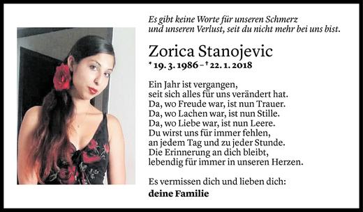 Todesanzeige von Zorica Stanojevic von Vorarlberger Nachrichten