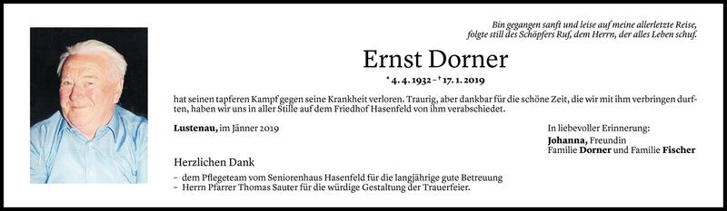  Todesanzeige für Ernst Dorner vom 23.01.2019 aus Vorarlberger Nachrichten