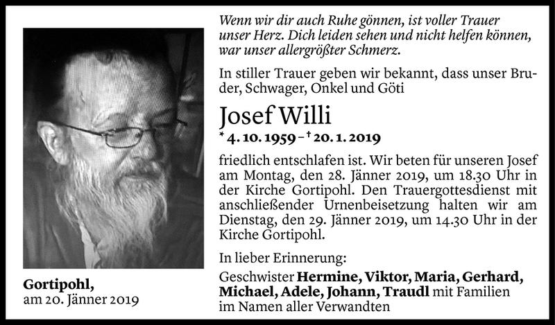  Todesanzeige für Josef Willi vom 24.01.2019 aus Vorarlberger Nachrichten