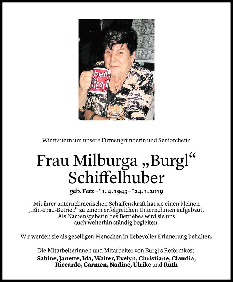  Todesanzeige für Milburga Schiffelhuber vom 28.01.2019 aus Vorarlberger Nachrichten