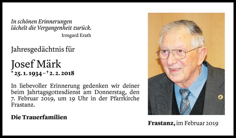  Todesanzeige für Josef Märk vom 01.02.2019 aus Vorarlberger Nachrichten