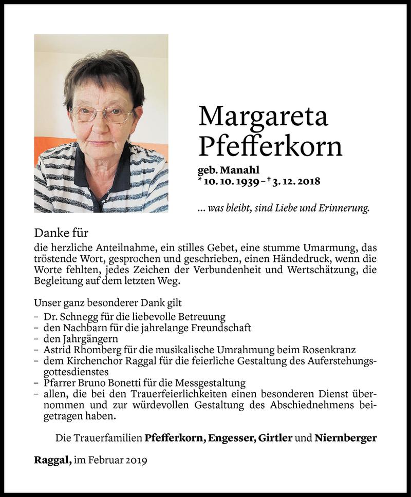  Todesanzeige für Margareta Pfefferkorn vom 03.02.2019 aus Vorarlberger Nachrichten