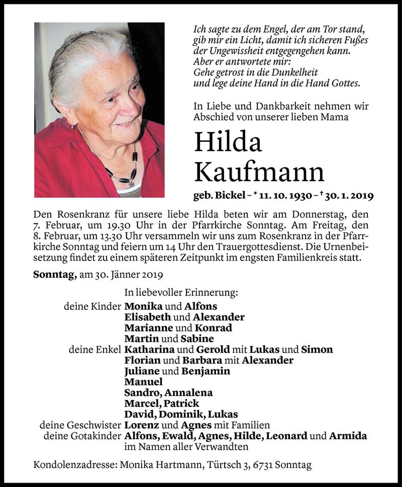 Todesanzeige für Hilda Kaufmann vom 04.02.2019 aus Vorarlberger Nachrichten