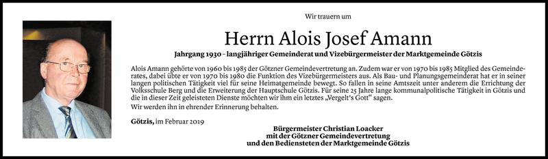  Todesanzeige für Alois Josef Amann vom 04.02.2019 aus Vorarlberger Nachrichten