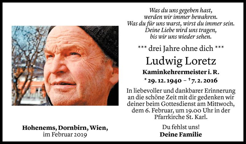  Todesanzeige für Ludwig Loretz vom 05.02.2019 aus Vorarlberger Nachrichten