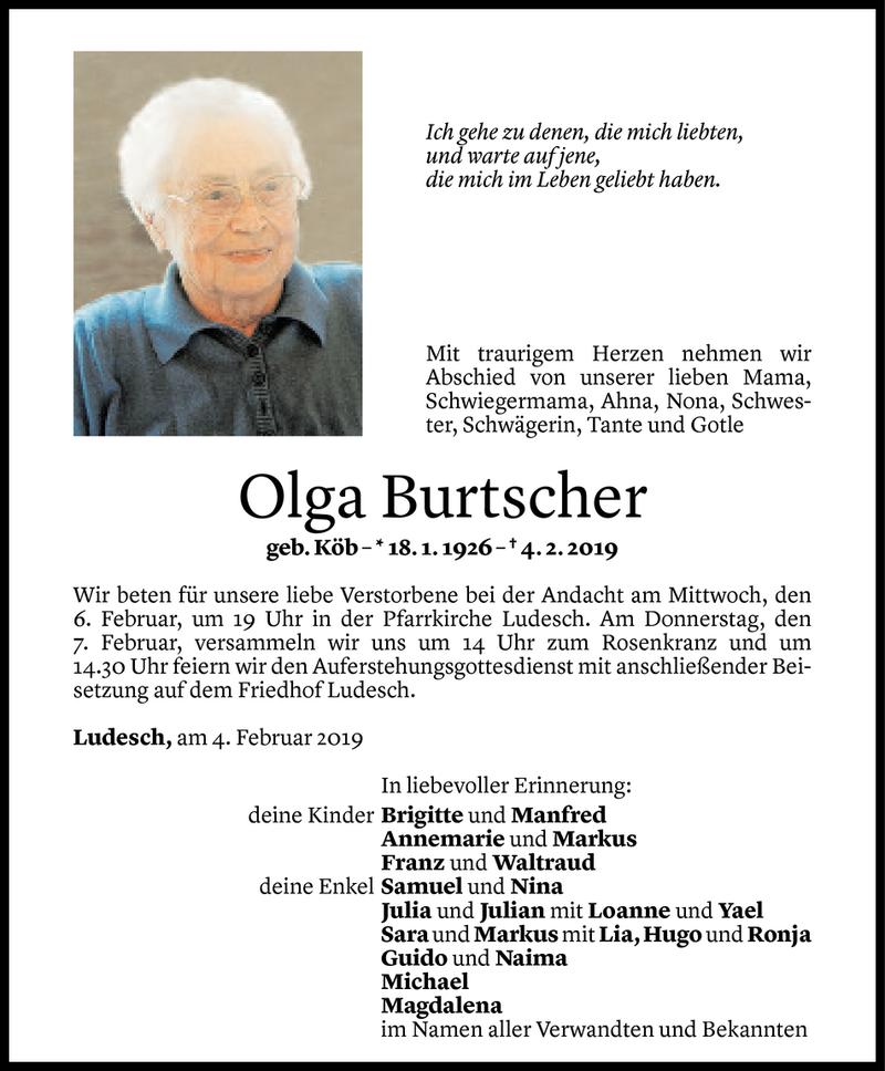  Todesanzeige für Olga Burtscher vom 05.02.2019 aus Vorarlberger Nachrichten