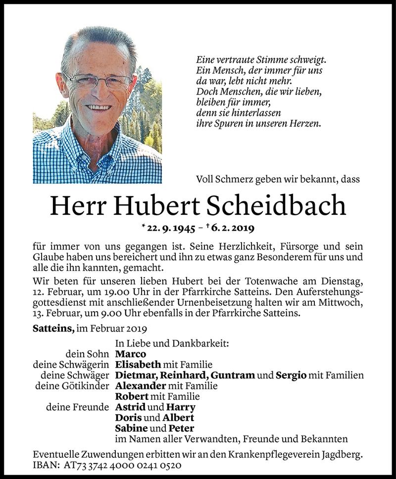  Todesanzeige für Hubert Scheidbach vom 09.02.2019 aus Vorarlberger Nachrichten