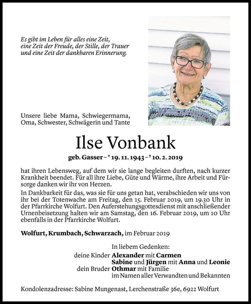 Todesanzeigen Von Ilse Vonbank | Todesanzeigen Vorarlberger Nachrichten