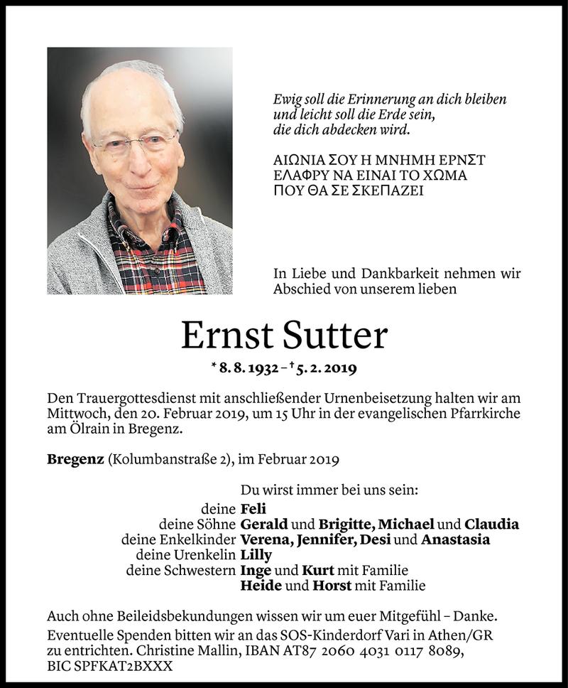  Todesanzeige für Ernst Sutter vom 15.02.2019 aus Vorarlberger Nachrichten